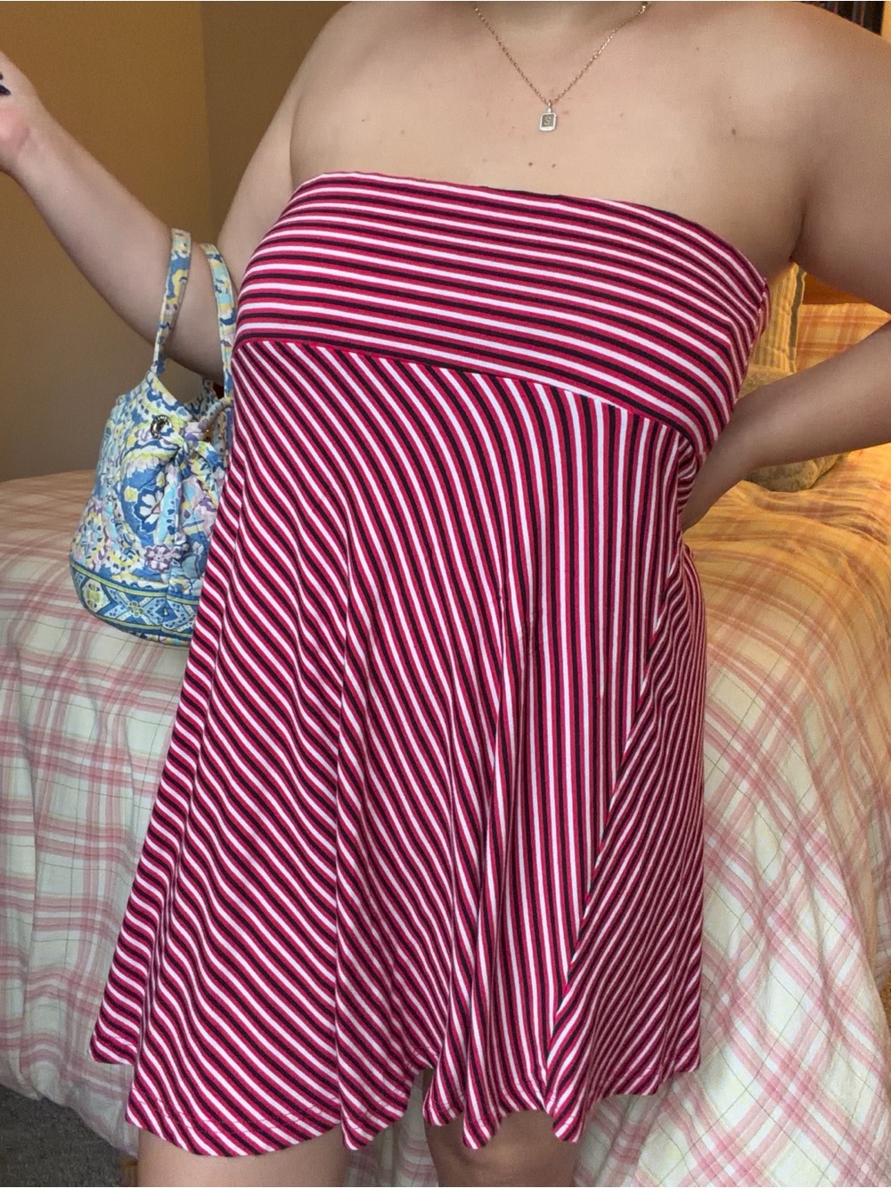 Vintage Y2K H&M Red and White Striped Skirt or Dress